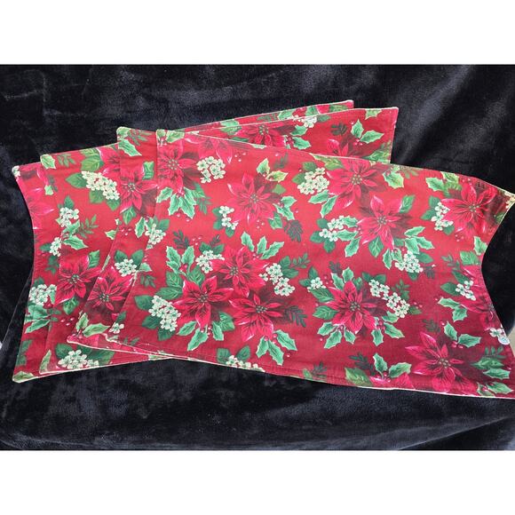 Vintage style Christmas fabric placemats set of 4 poinsettias - Picture 1 of 3